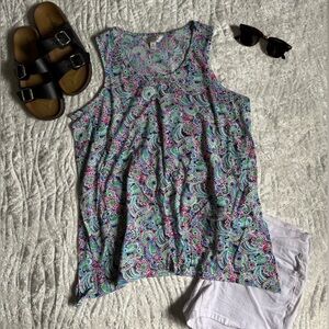 EUC!❤️ Charming Charlie Paisley Print Tank Top in Mint, Pink & Blue